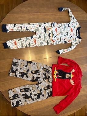 Carter's White Dino Print One-Piece and Red Moose Two-Piece Pajama Set